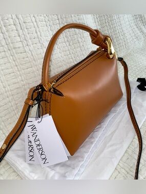 JW Anderson Small Corner Bag Pecan Tan Leather Crossbody Top Handle NWT